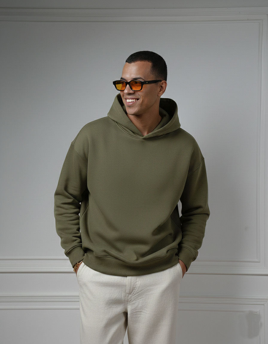 Oversize Olive Plain Hoodie