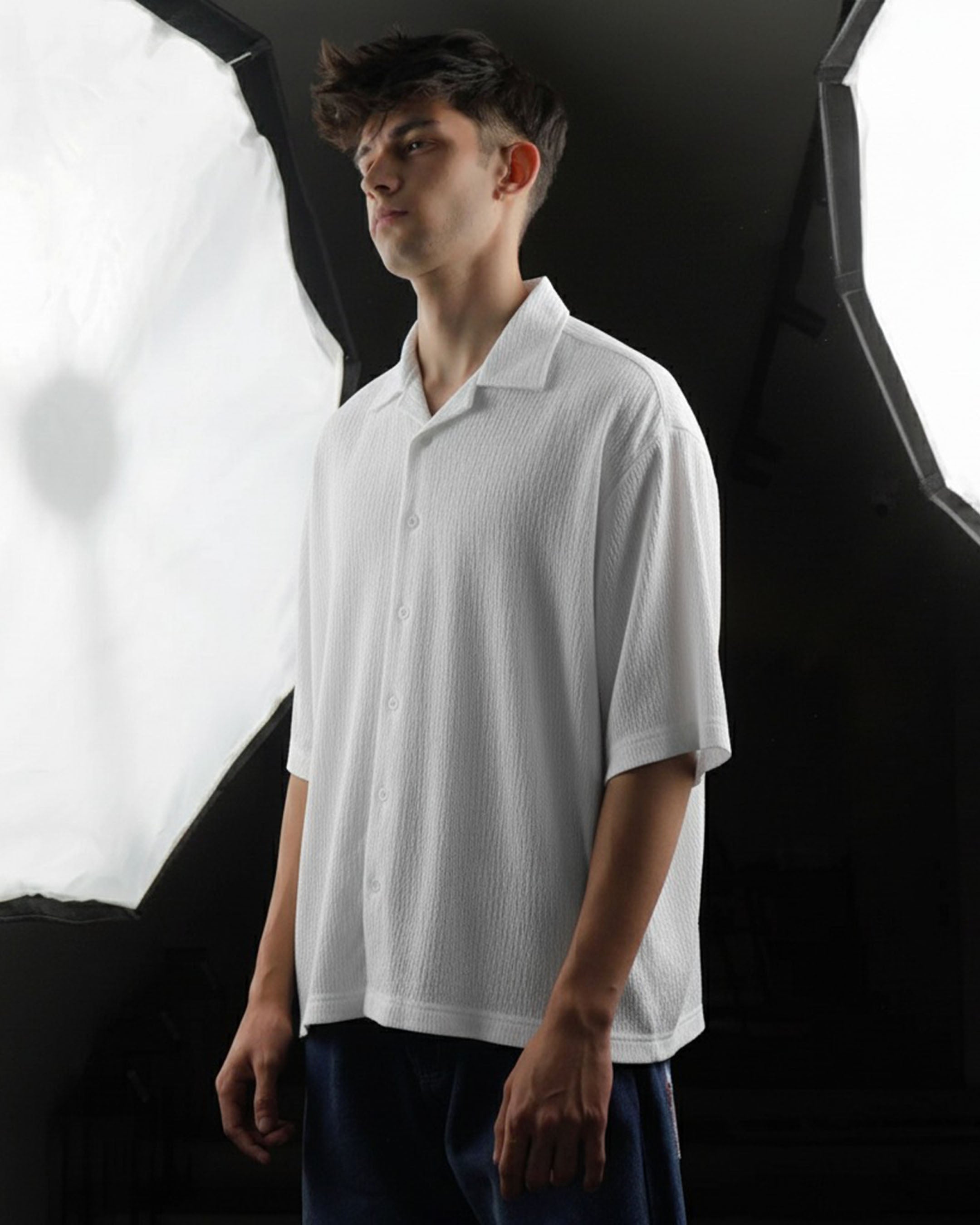 Oversize Woven Lycra Shirt - White