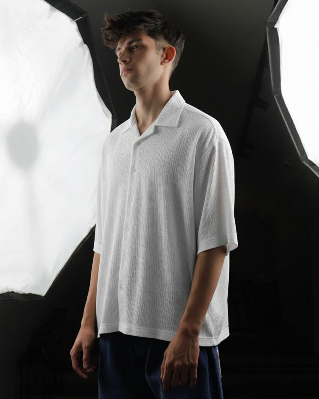 Oversize Woven Lycra Shirt - White