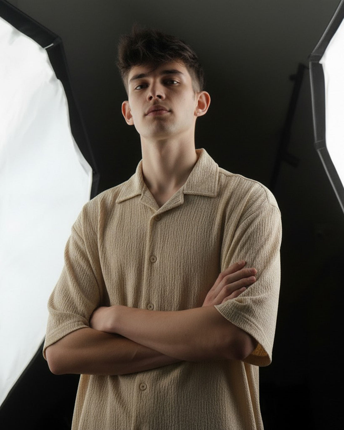 Oversize Woven Lycra Shirt - Beige