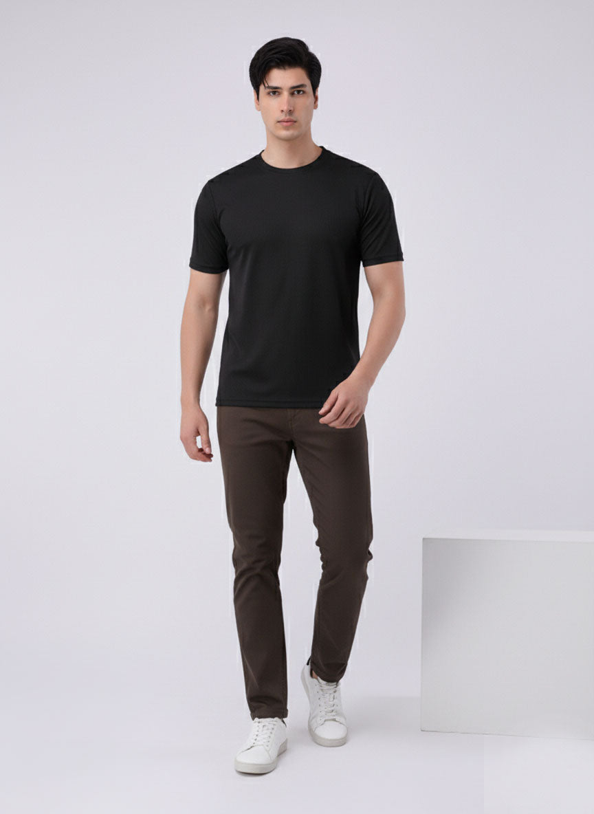 Imported Lycra Textured Tee - Black