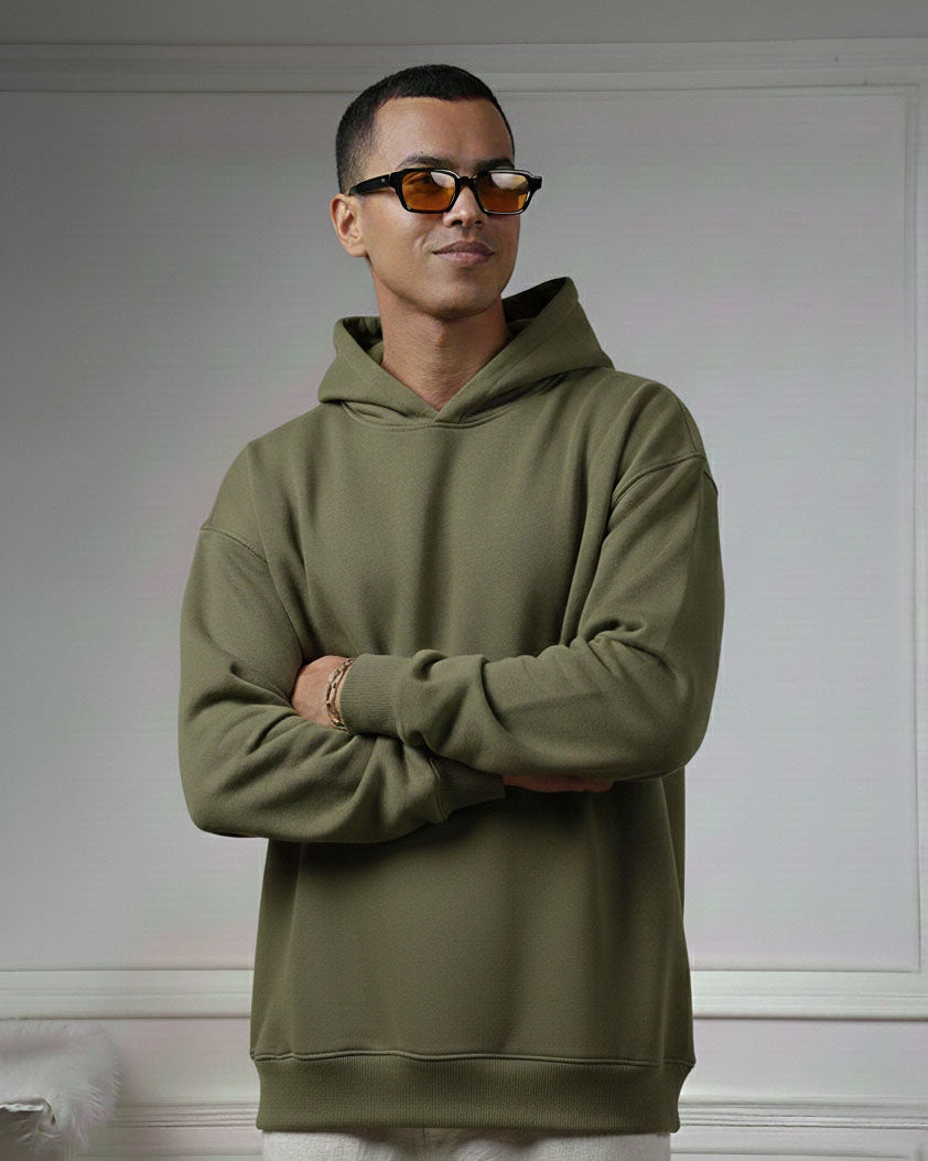 Oversize Olive Plain Hoodie