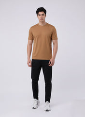 Imported Lycra Textured Tee - Camel Brown