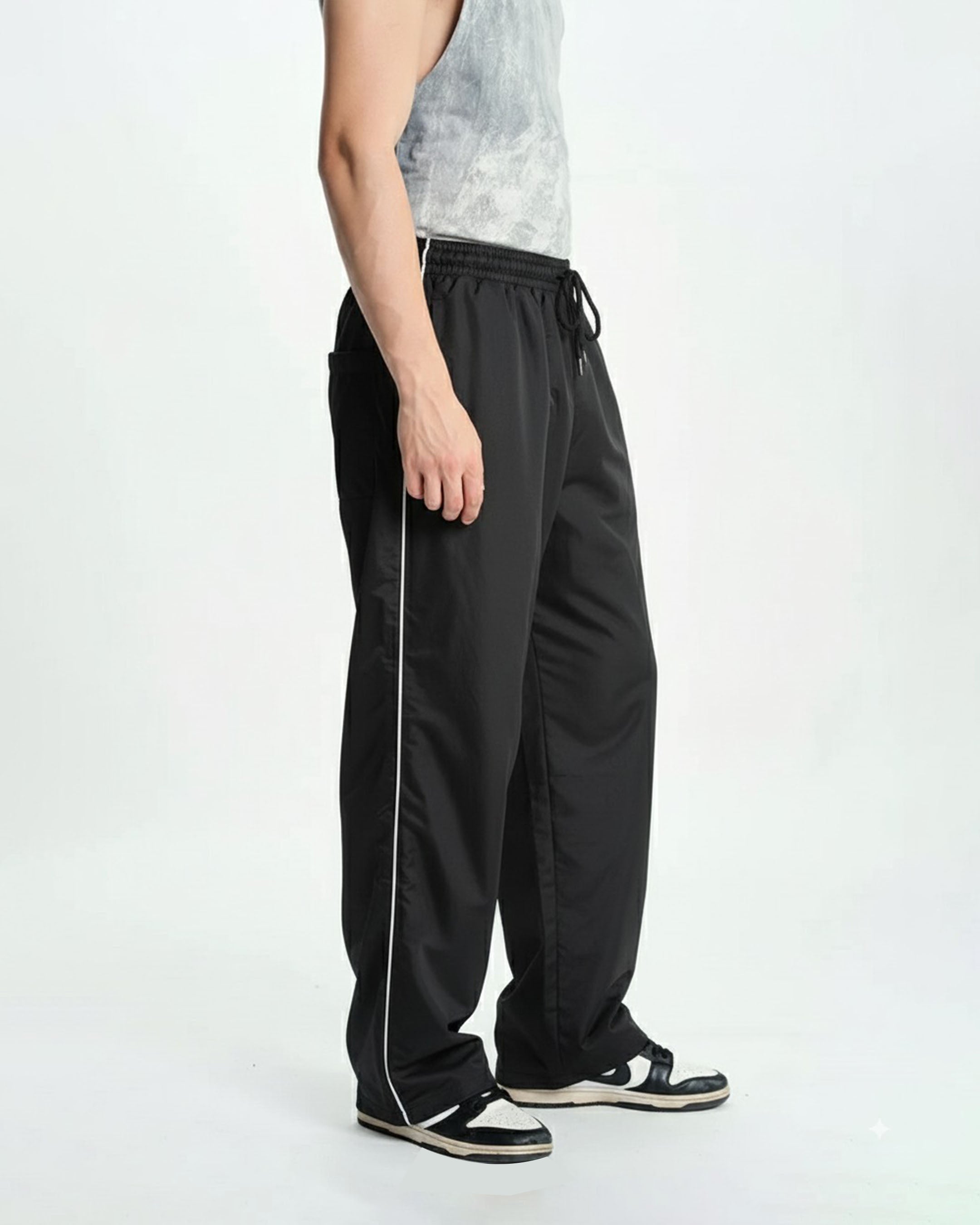 Black Baggy Piping Trouser