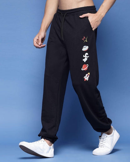 Black Space Patch Baggy Trouser - Surteez