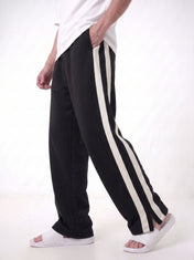 Black Side Stripe Zipper Baggy Trousers