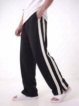 Black Side Stripe Zipper Baggy Trousers