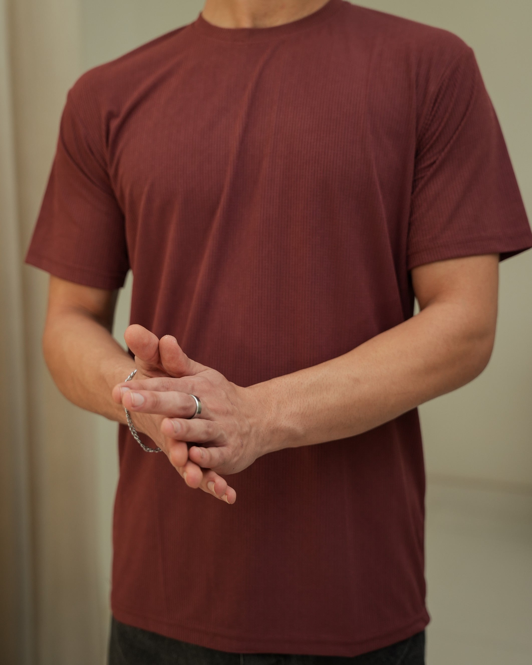 Imported Lycra Textured Tee - Dusty Rose