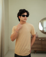Imported Lycra Textured Tee - Sand Biege