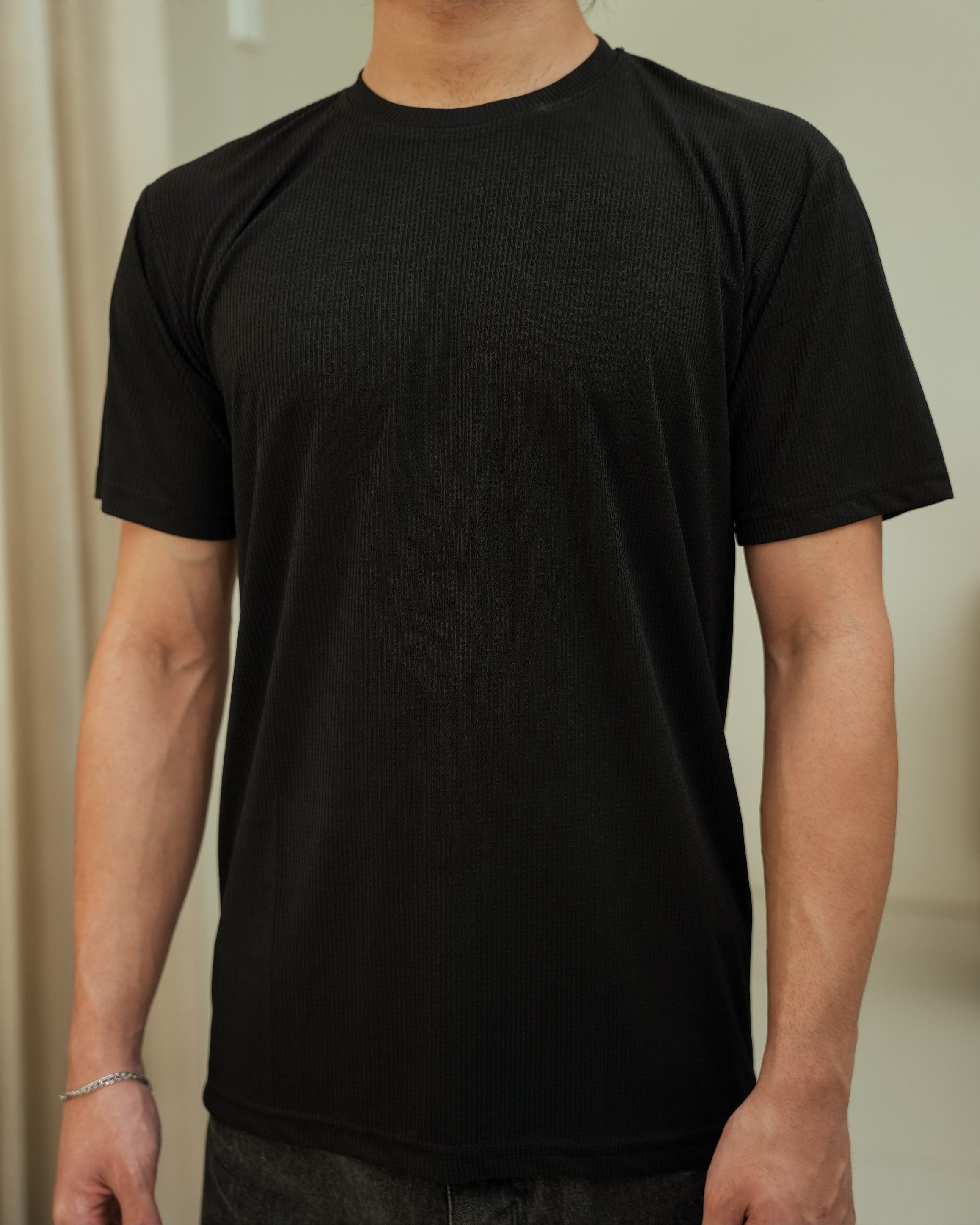 Imported Lycra Textured Tee - Black