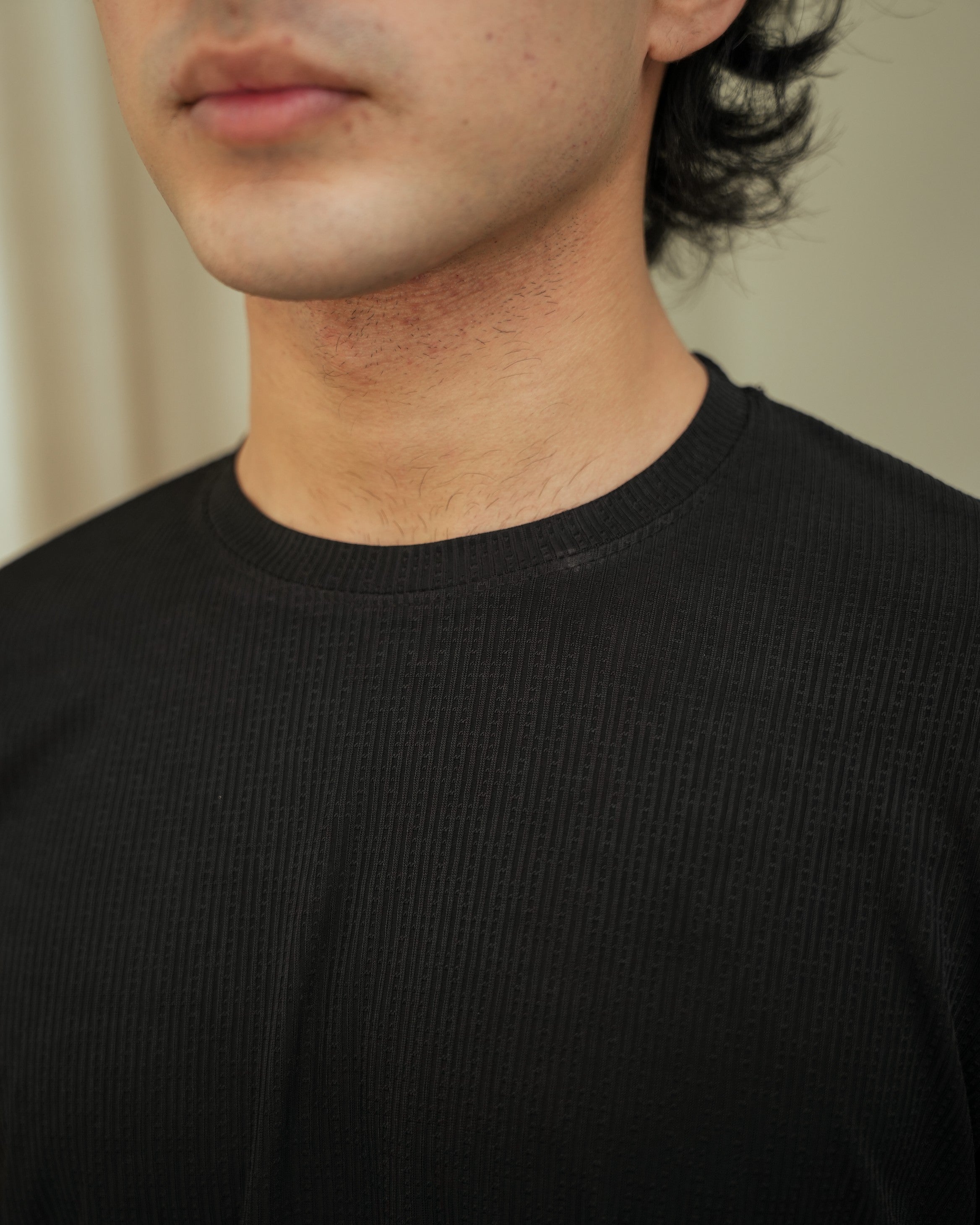Imported Lycra Textured Tee - Black