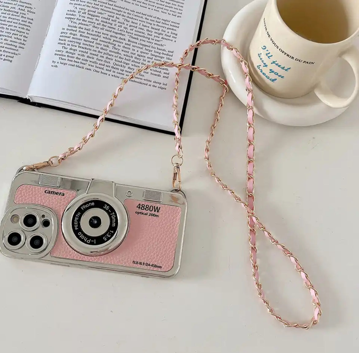 Pink Retro Camera Crossbody Phone Case