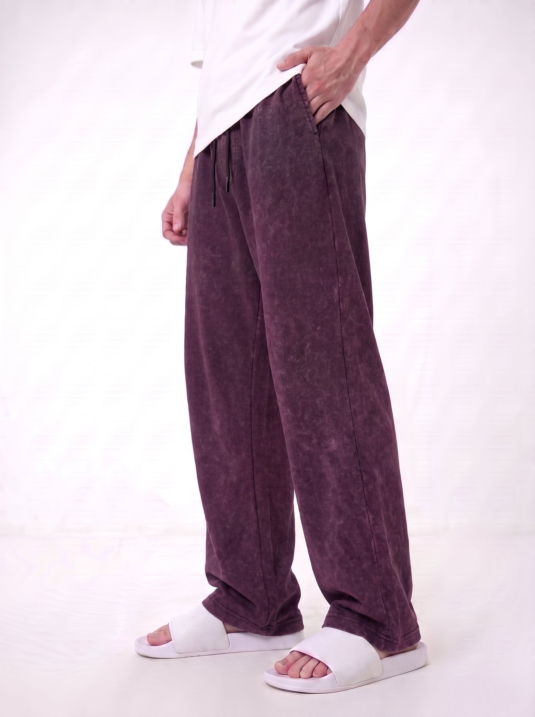 Washed Cotton Trouser - Burgundy