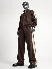Brown Mock Neck Zipper Tracksuit