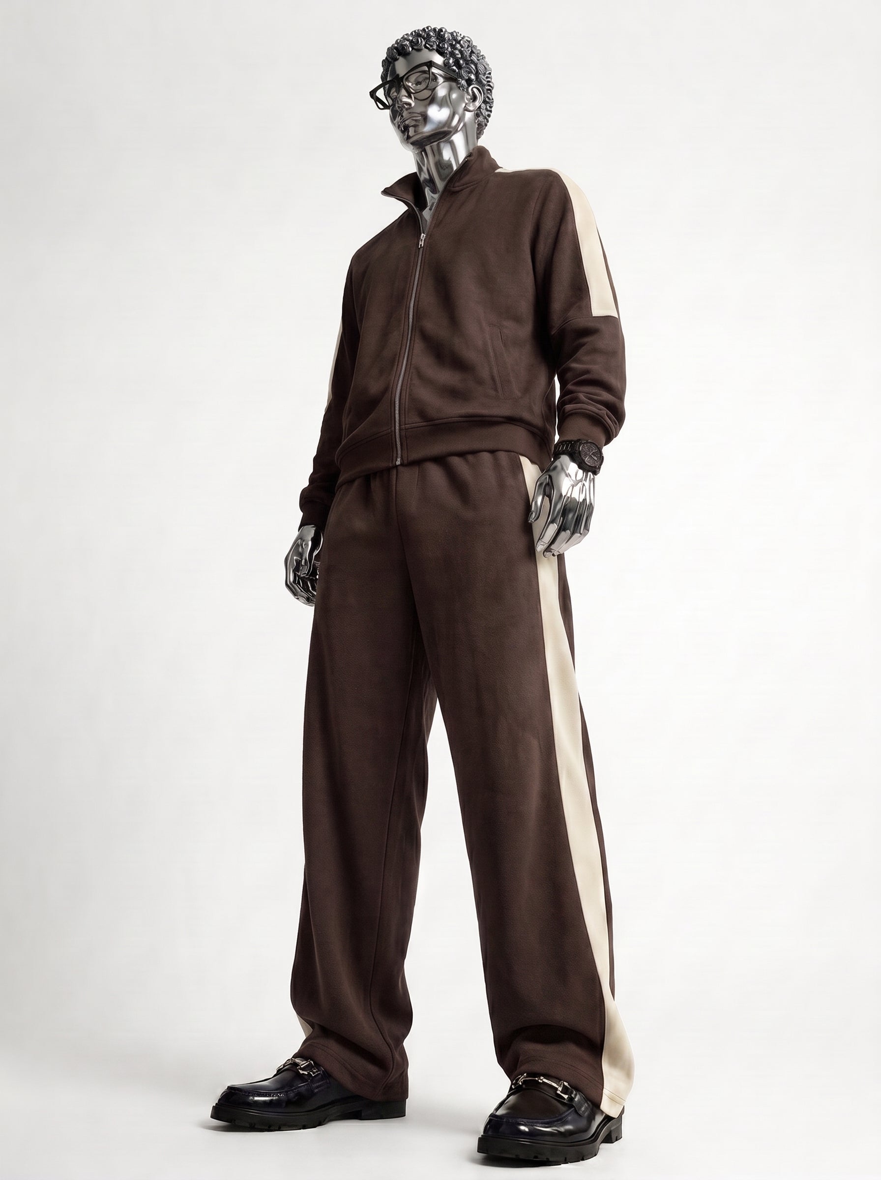 Brown Mock Neck Zipper Tracksuit