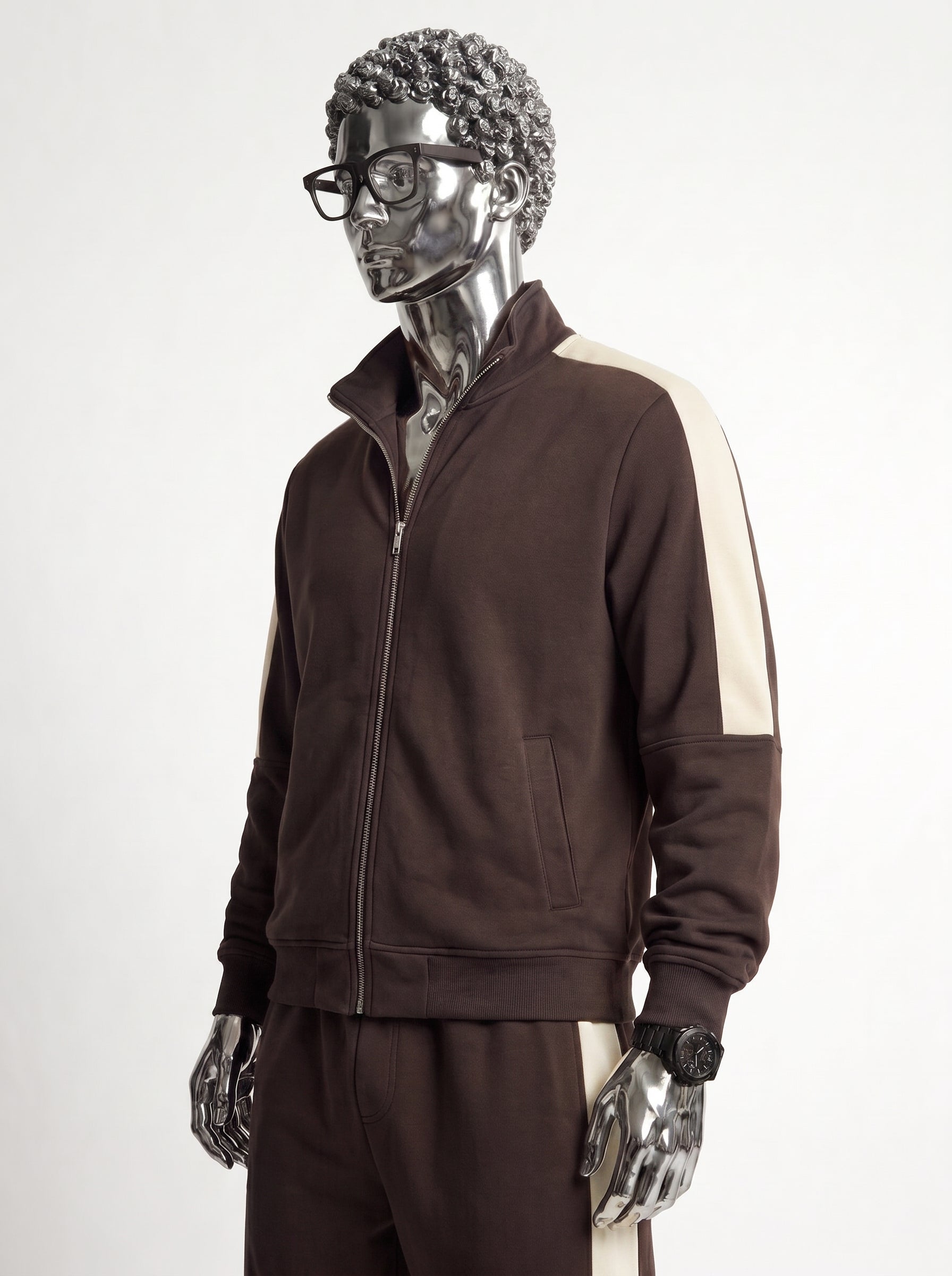 Brown Mock Neck Zipper Tracksuit