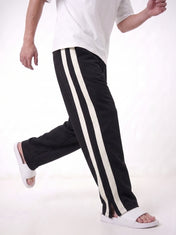 Black Side Stripe Zipper Baggy Trousers