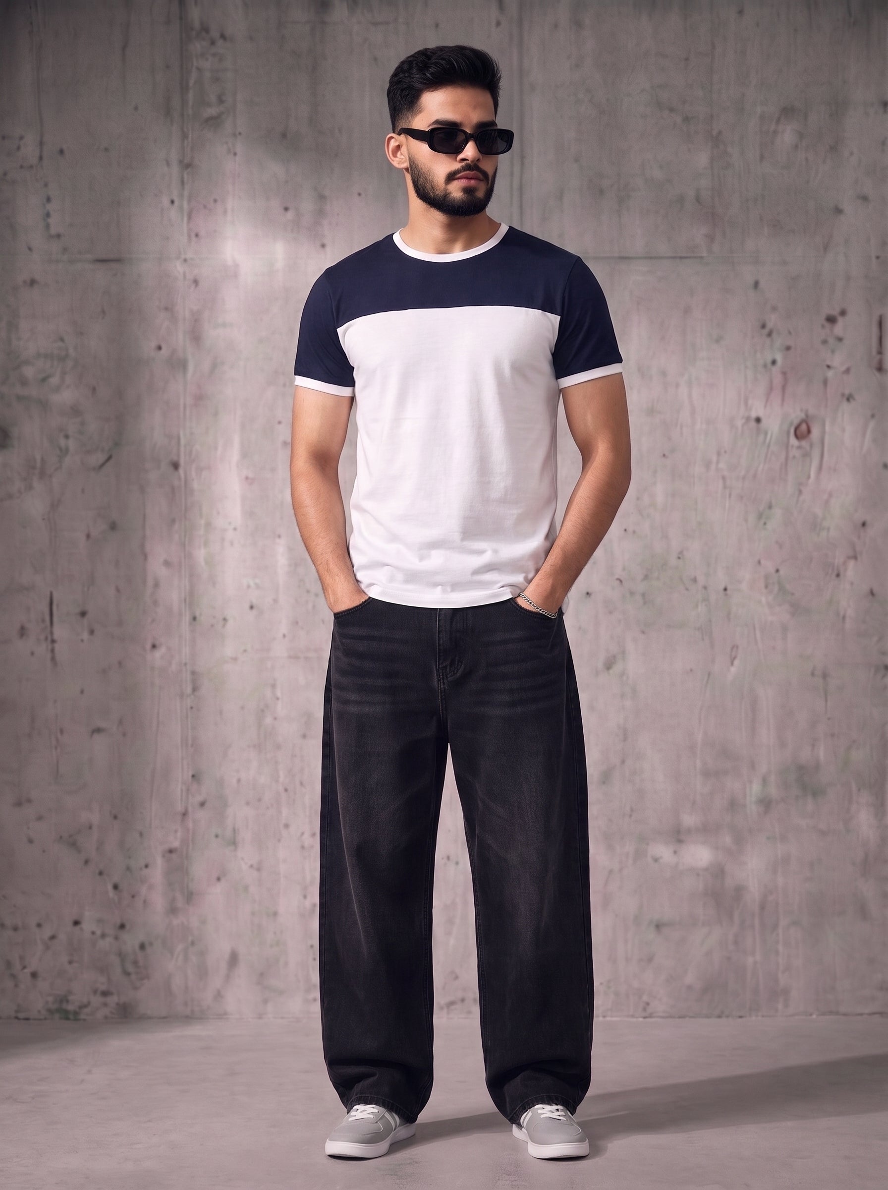 Navy White Cut & Sew Tee