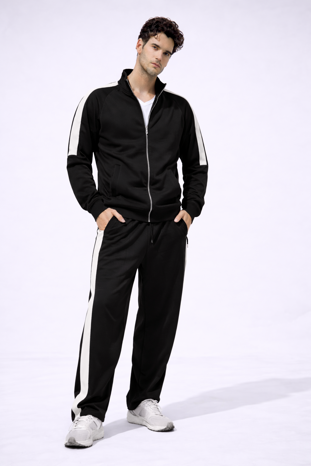 Black Mock Neck Zipper Tracksuit