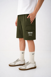 Olive Terry Cargo 3 Quarter Shorts