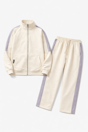 Cream Mock Neck Zipper Tracksuit