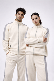 Cream Mock Neck Zipper Tracksuit
