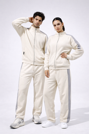 Cream Mock Neck Zipper Tracksuit