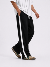 Black Side Stripe Zipper Baggy Trousers