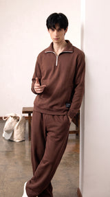 Brown Half Zipper Tracksuit