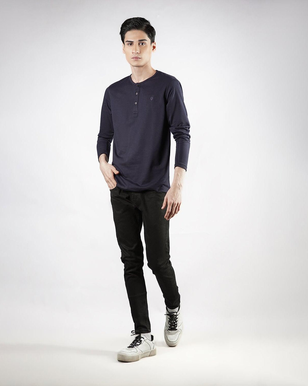 Navy Blue Henley F/S - Surteez