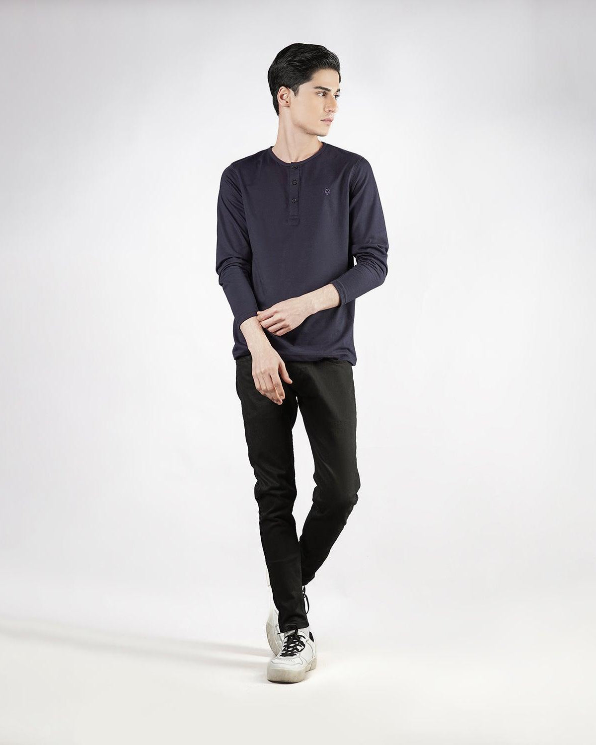 Navy Blue Henley F/S - Surteez