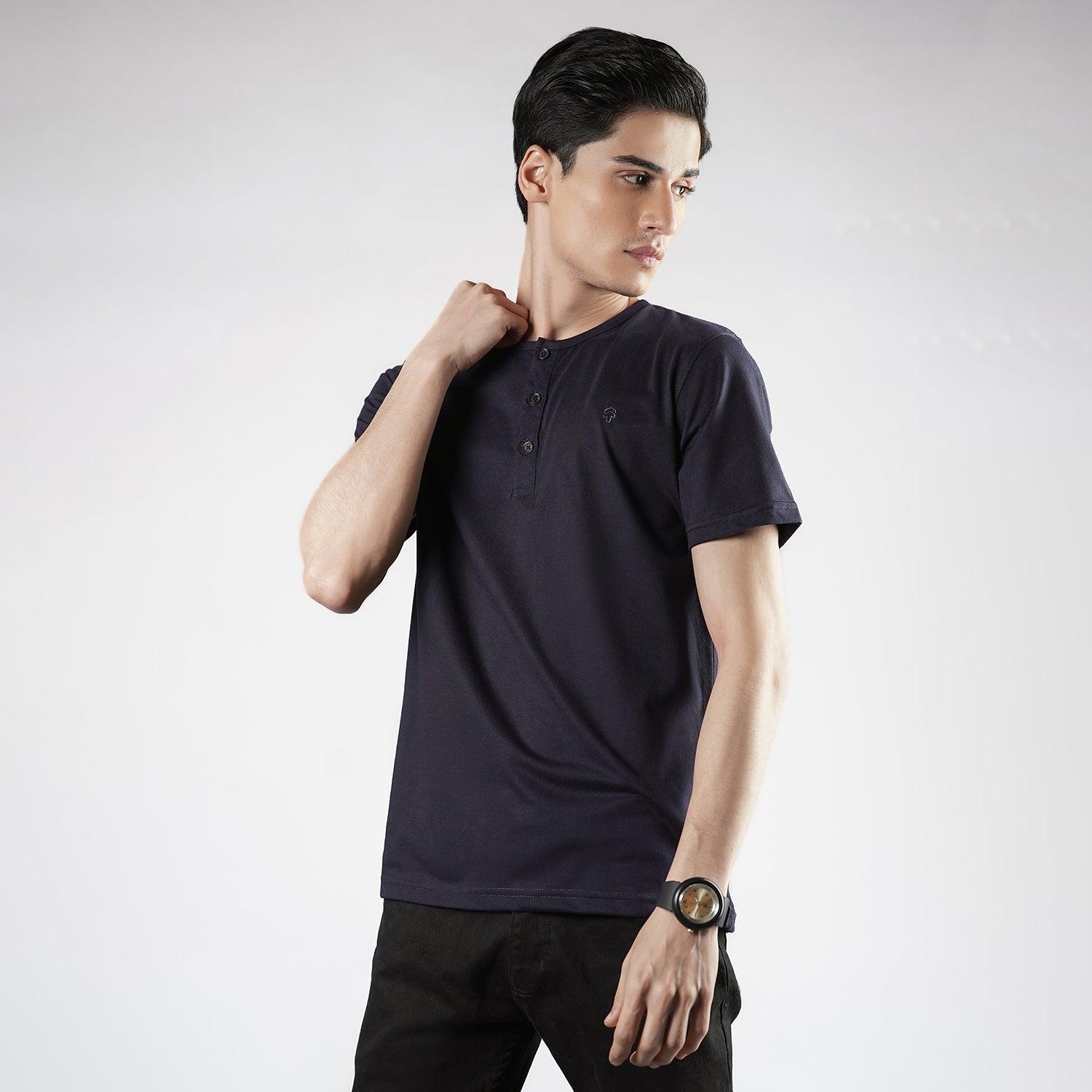 Navy Blue Henley H/S - Surteez
