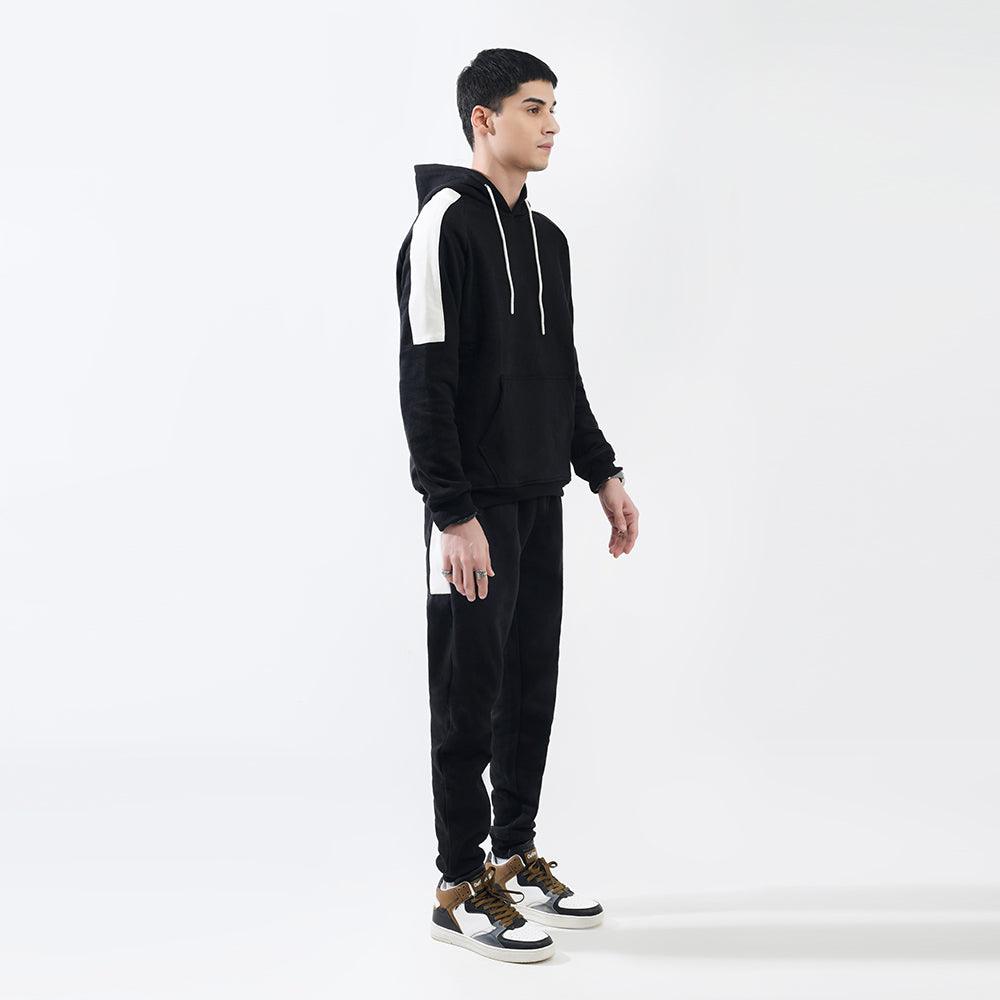 Black Contrast Side Fleece Tracksuit - Surteez