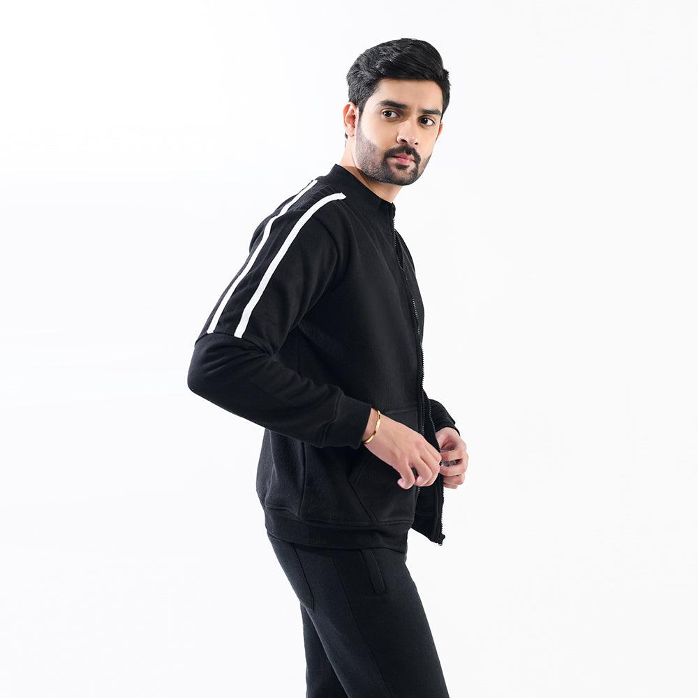 Black Mock Neck Full Zipper Hoodie - Surteez