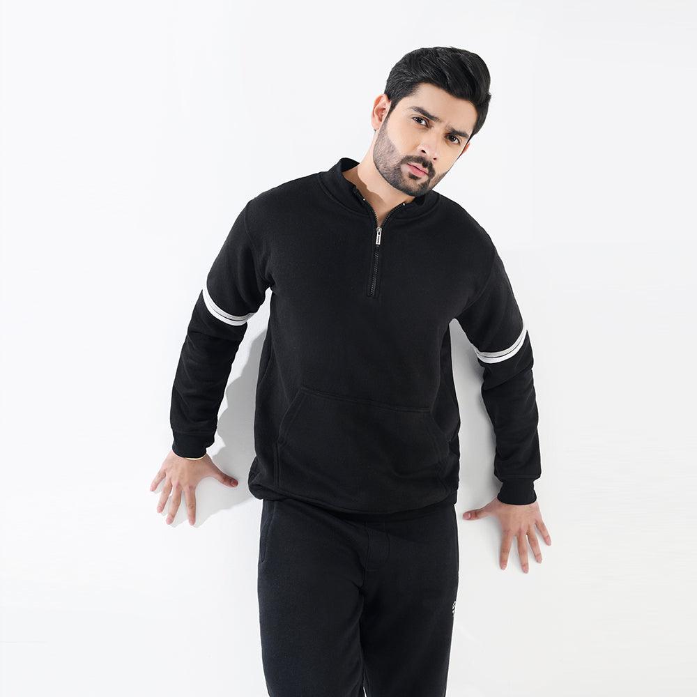 Jet Black Mock Neck Half Zipper - Surteez