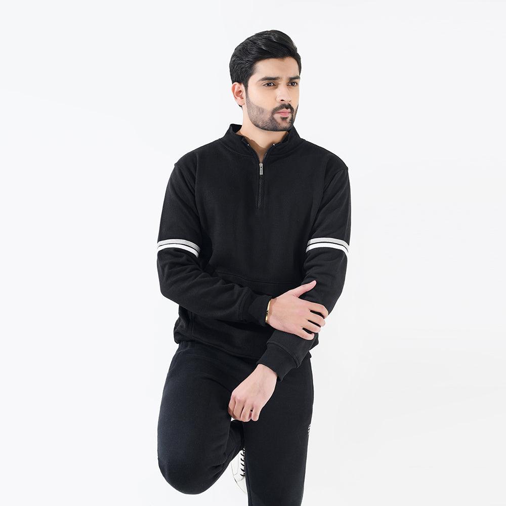 Jet Black Mock Neck Half Zipper - Surteez