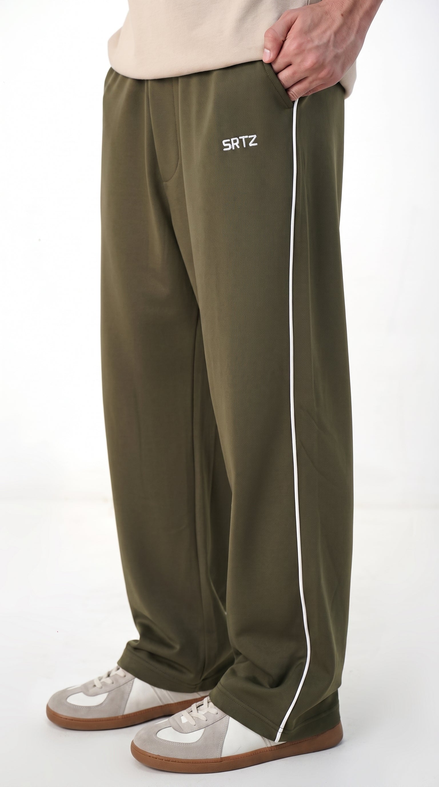 Olive Baggy Piping Trouser