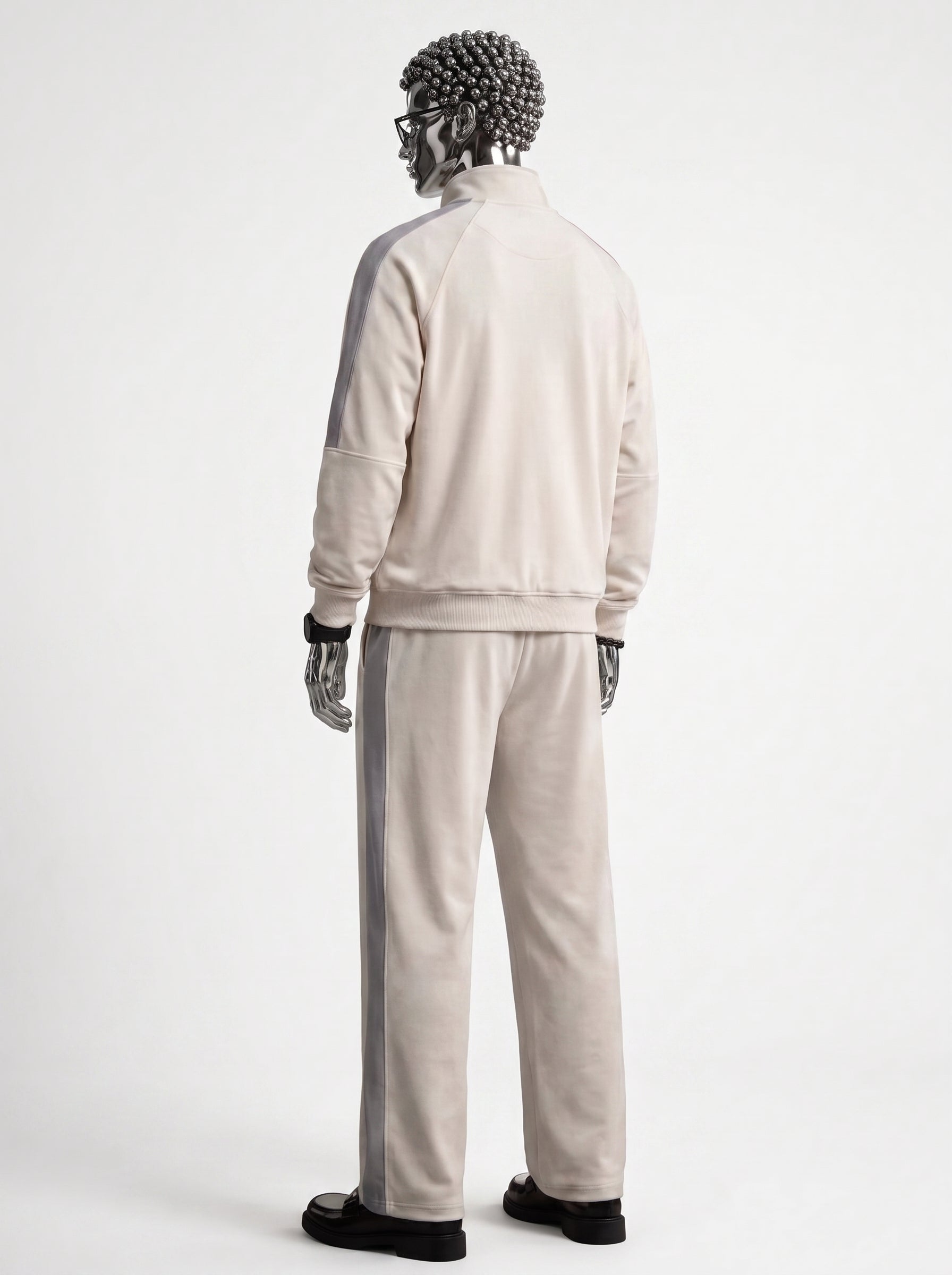 Cream Mock Neck Zipper Tracksuit