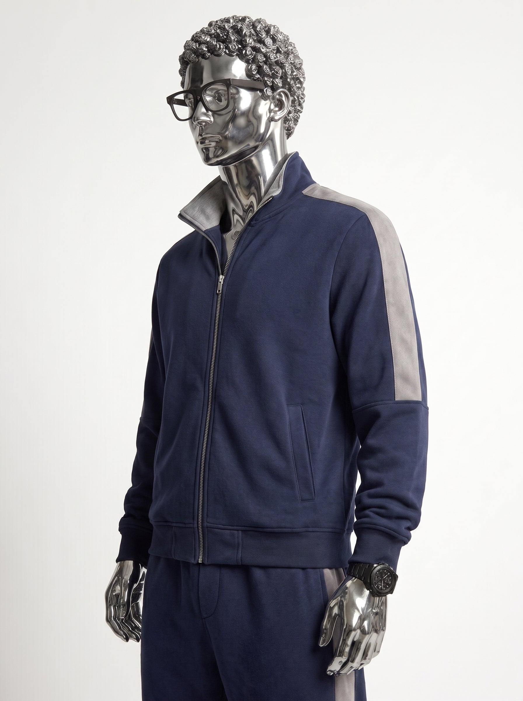 Navy Mock Neck Zipper Tracksuit