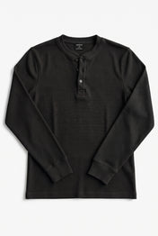Waffle Knit Henley BLACK
