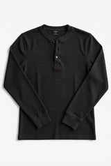 Waffle Knit Henley BLACK