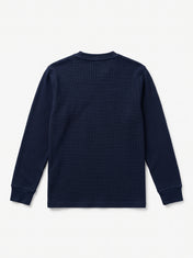 Waffle Knit Henley - Navy