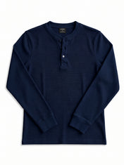 Waffle Knit Henley - Navy