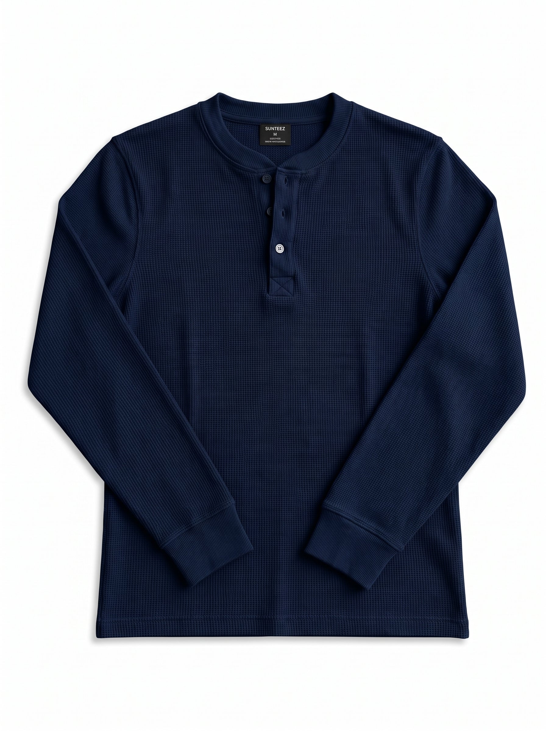 Waffle Knit Henley - Navy