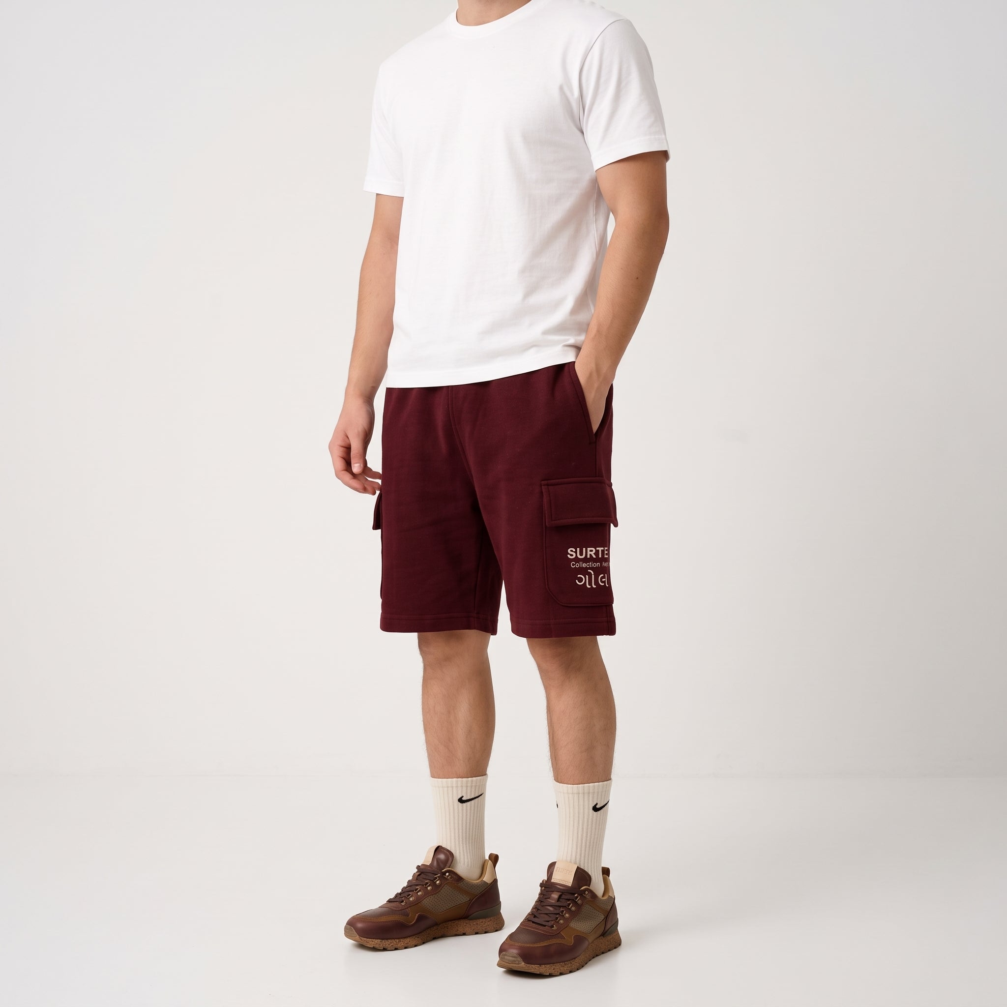 Maroon Terry Cargo Shorts
