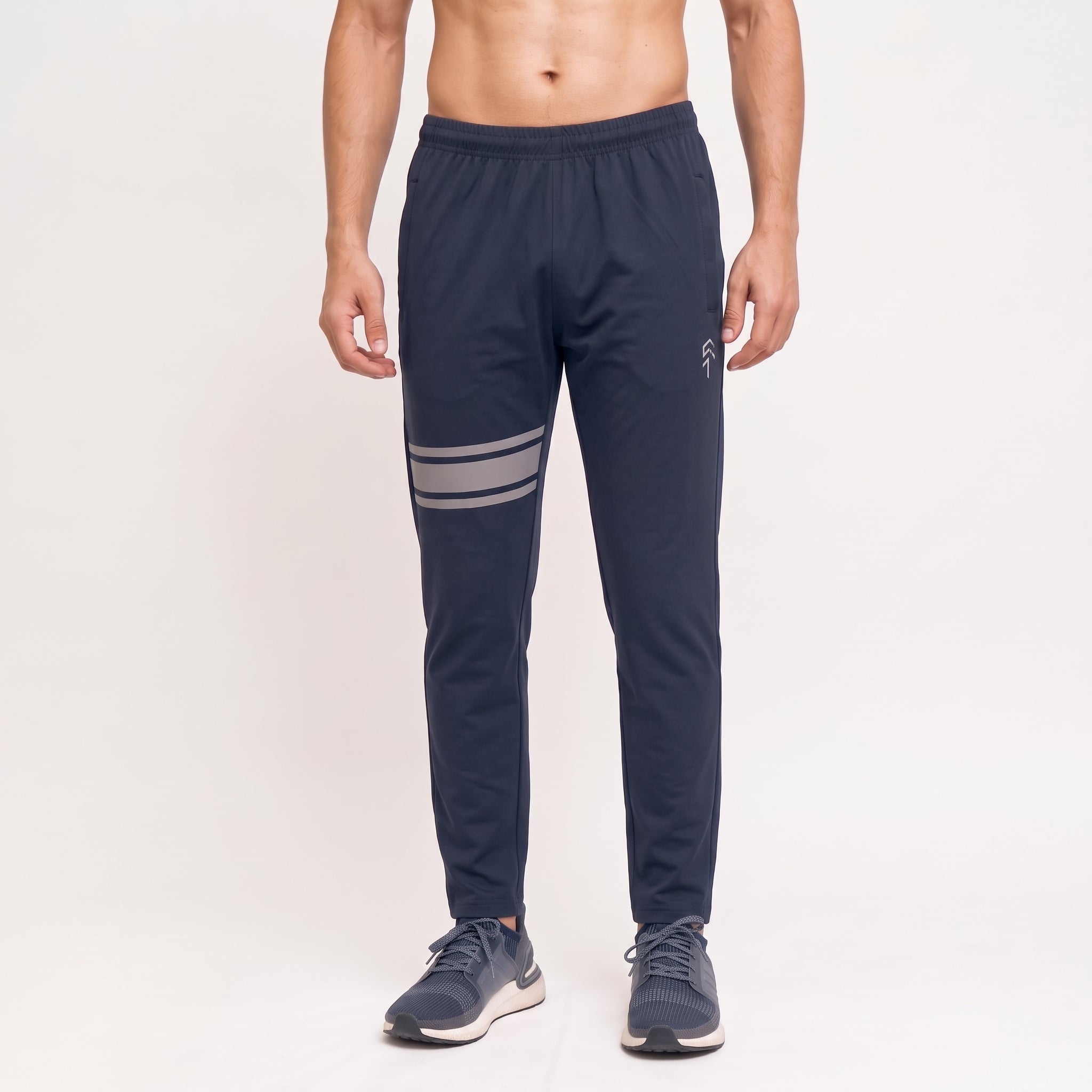 Navy Lycra Quick Dry Trouser with Three Stripes