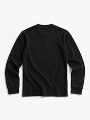 Waffle Knit Henley BLACK