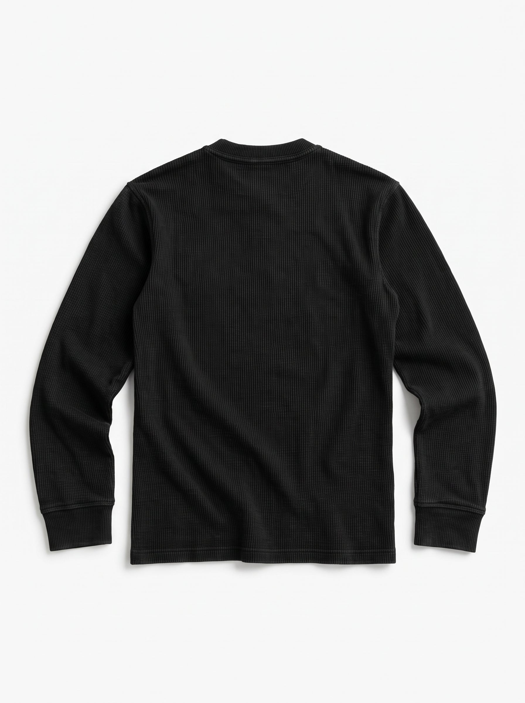 Waffle Knit Henley BLACK