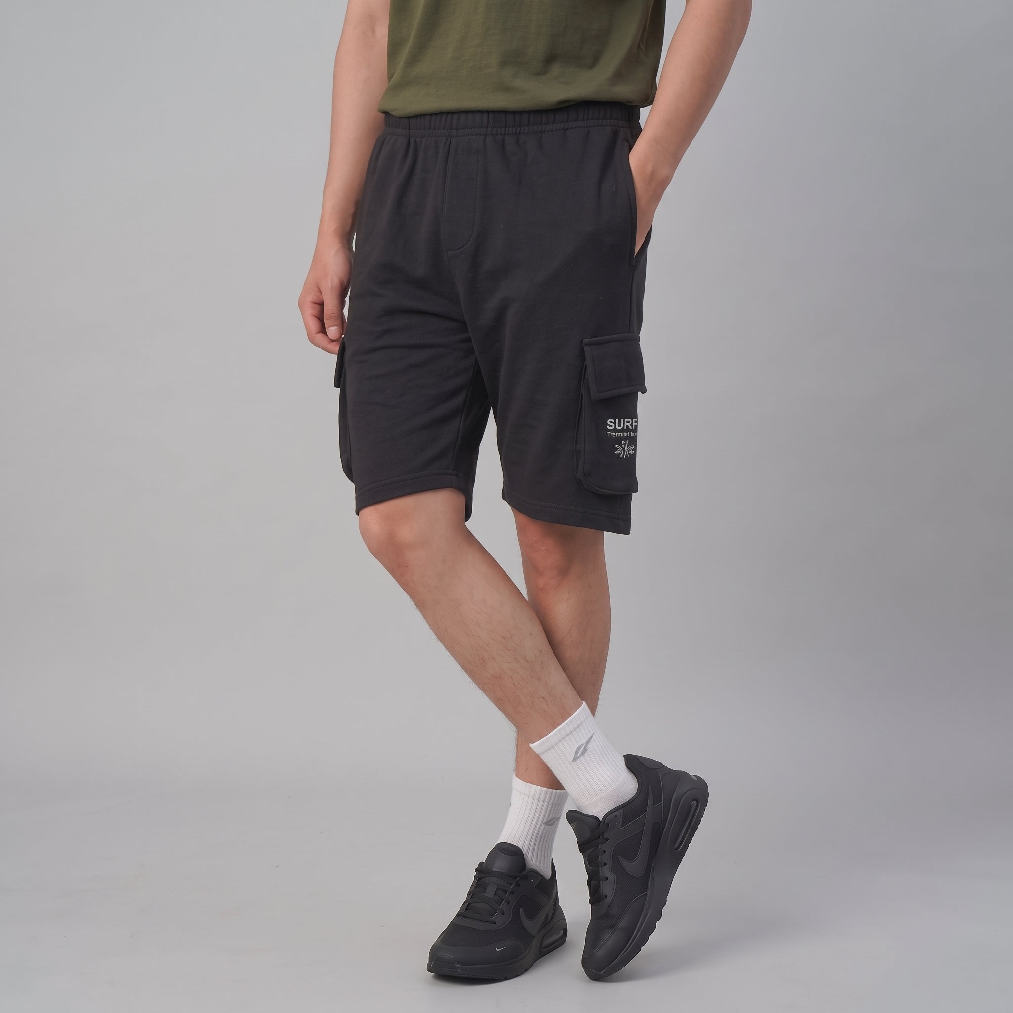 Black Terry Cargo Shorts