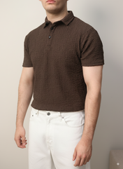 Woven Textured Lycra Polo - Smokey Olive